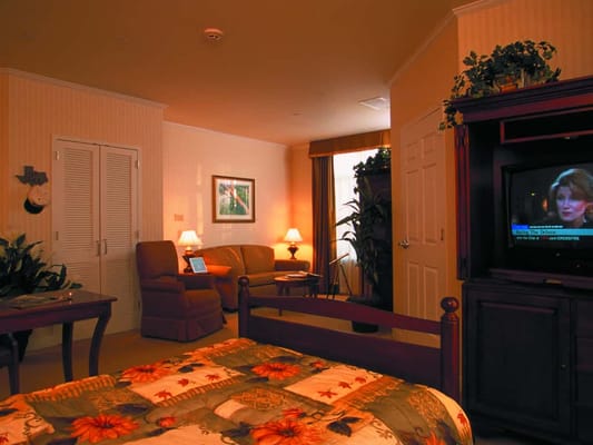 Cozy resident room with a sofa and television