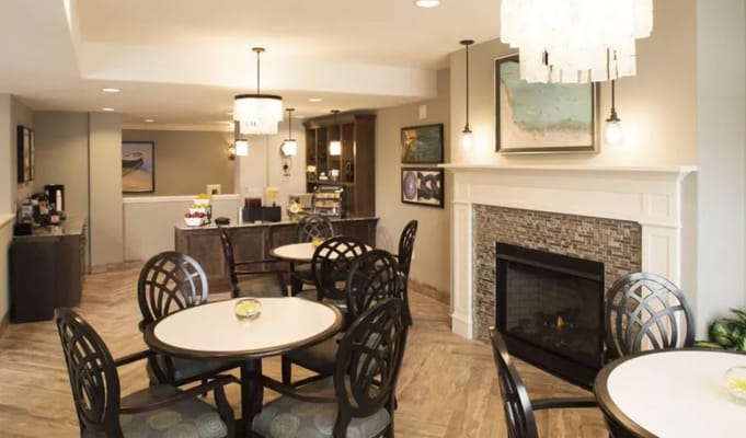 Bright common area with modern decor and seating