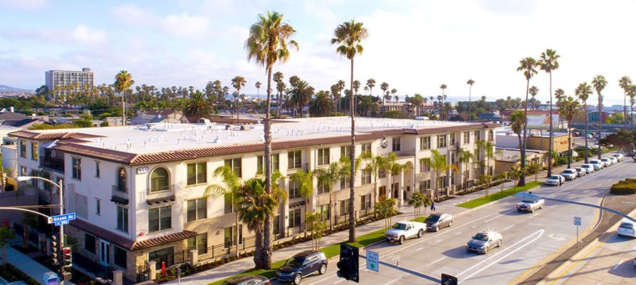 Aerial view of the Oakmont of Pacific Beach building