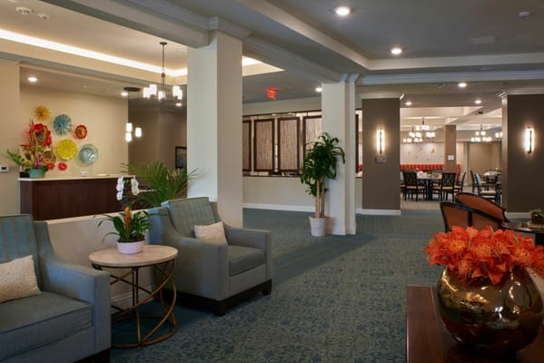 Interior view of a welcoming common area with seating