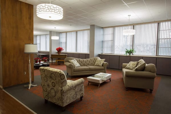 Bright common area with comfortable seating