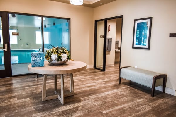 Interior view of a welcoming space with a pool