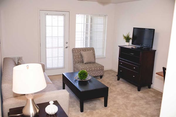 Cozy living room in a resident's unit