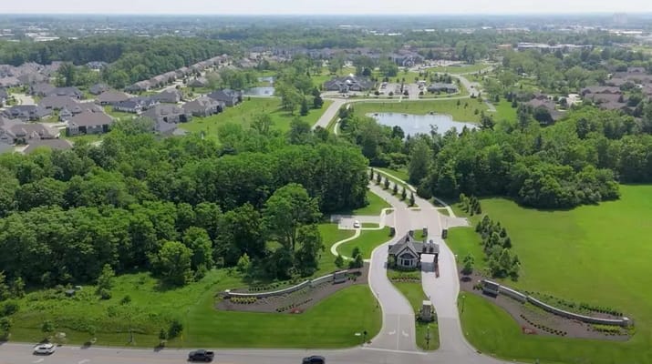 Aerial view of the landscaped grounds at Hoosier Village