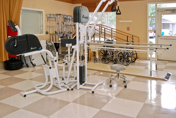 Interior view of exercise equipment in a therapy room