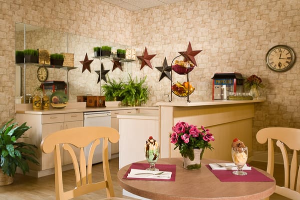 Cozy dining area with desserts and decor