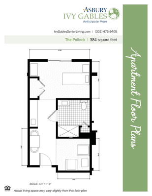 Architectural floor plan of a one-bedroom apartment