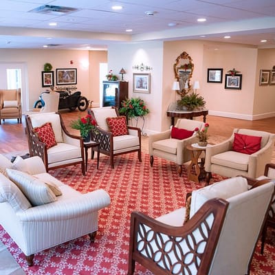 Bright and welcoming common area with seating