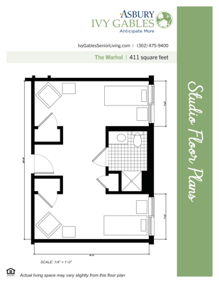 Architectural floor plan for a studio apartment