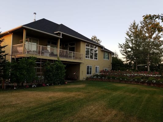 Exterior view of a residential building with a garden