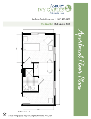 Architectural floor plan of a Wyeth apartment