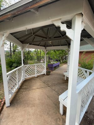 Outdoor gazebo in a garden setting
