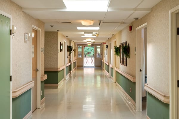 Peaceful hallway in a residential nursing home