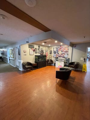 Common area of a senior living facility with seating