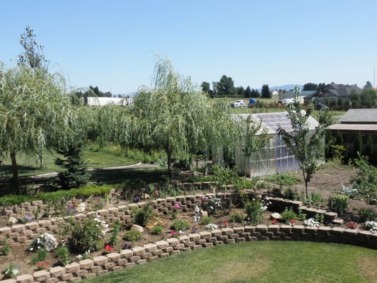 Beautiful outdoor garden space with trees and flowers