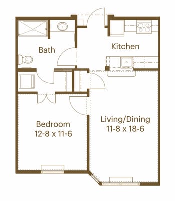Architectural floor plan of a resident unit layout