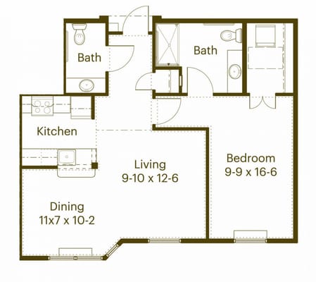 Architectural floor plan of a living unit