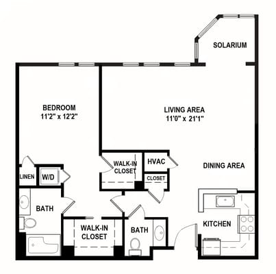 Architectural floor plan of a senior living unit