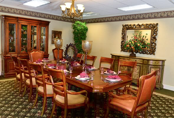 Dining room set for a meal with elegant decor
