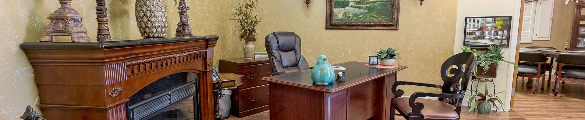 A well-furnished office area in a senior living facility