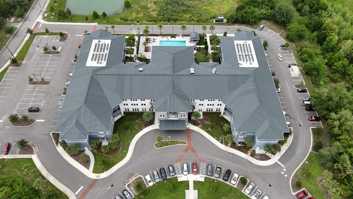 Aerial view of The Landings at Gentry Park senior living facility