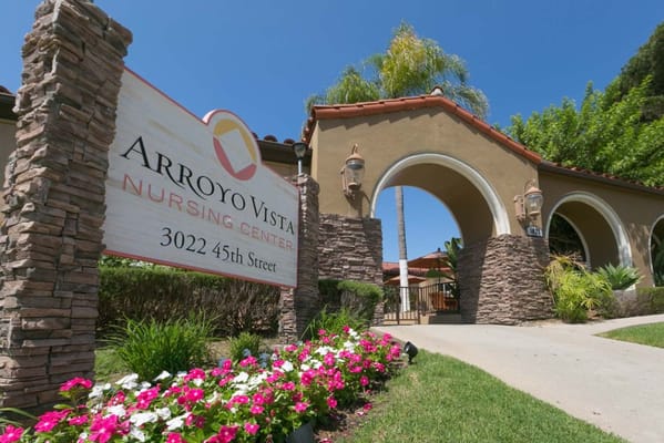 Exterior view of Arroyo Vista Nursing Center entrance