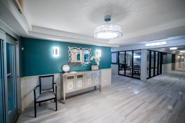 Elegant interior lobby area with seating and decor