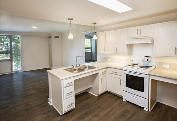 Spacious kitchen in a resident unit with modern appliances