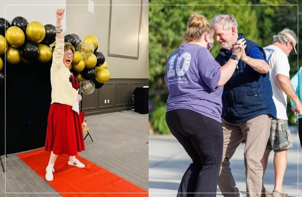 Residents celebrating and dancing at a community event