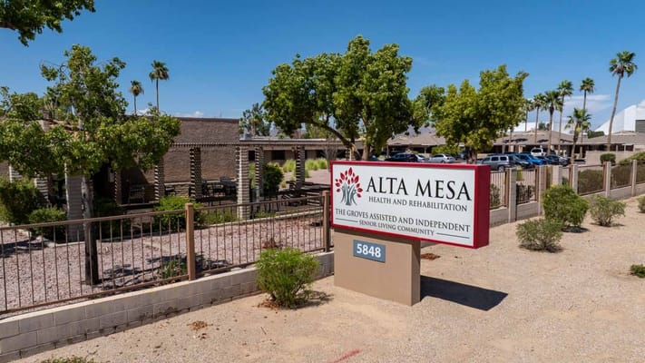 Exterior view of Alta Mesa Health and Rehabilitation facility sign