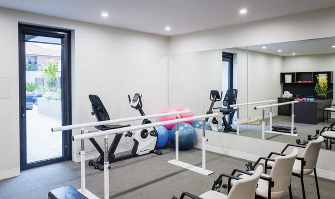 Exercise space with equipment and exercise balls