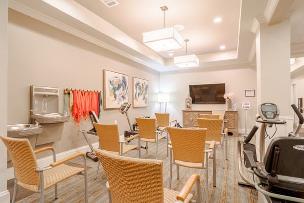 Interior fitness area with exercise equipment