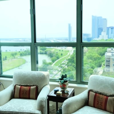 Cozy seating area with a view of the outdoors