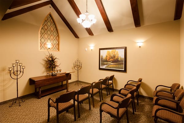 Interior view of a calm common area with seating