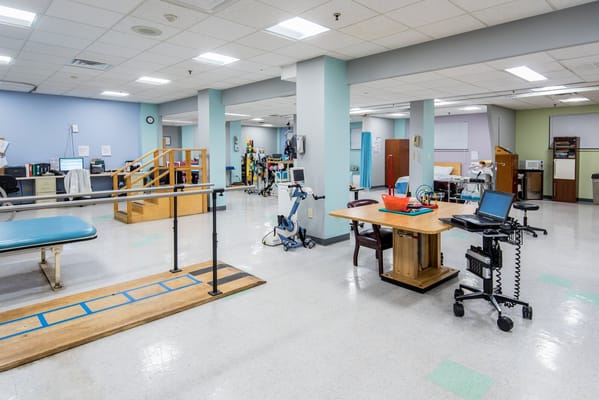 Interior view of a therapy room with equipment