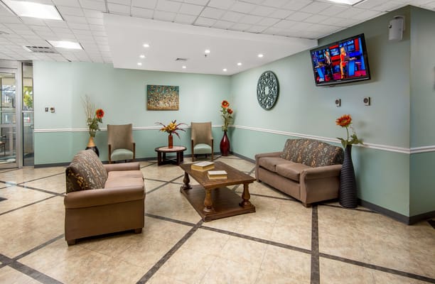 Common area lounge with seating and decor