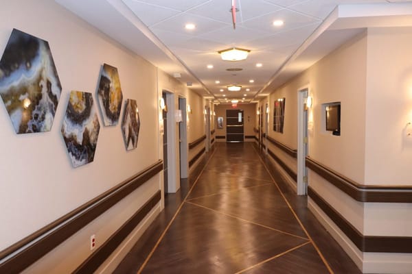 Interior corridor of a senior living facility
