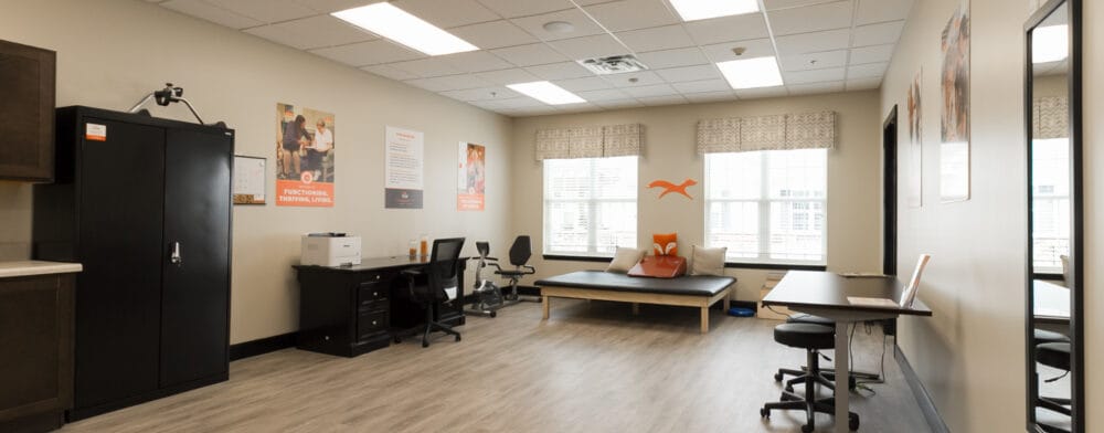 Therapy room at assisted living facility with equipment