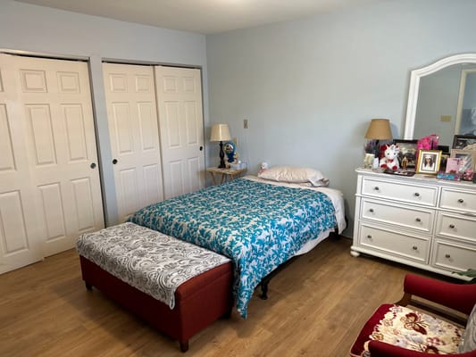 Cozy bedroom with a bed and dresser