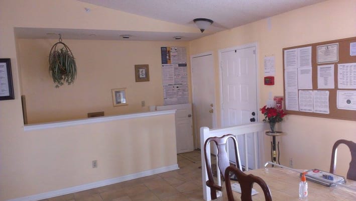 Interior view of a facility common area with reception