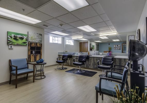 Interior view of a salon area in the facility