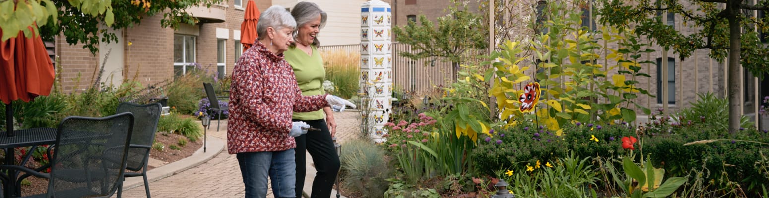 Residents gardening in a beautiful outdoor space