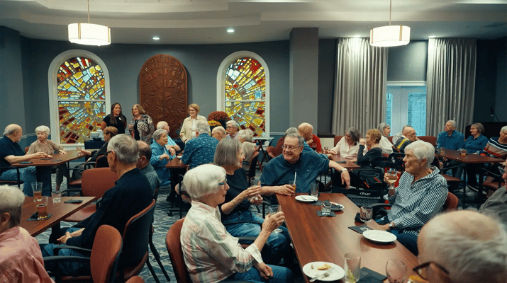 Residents enjoying a group activity in a common area