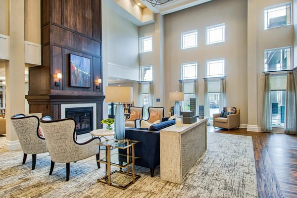 A bright, welcoming common area with seating and decor