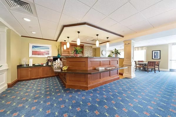 Bright and inviting common area with reception desk