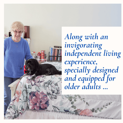 Resident with a dog in a cozy room setting