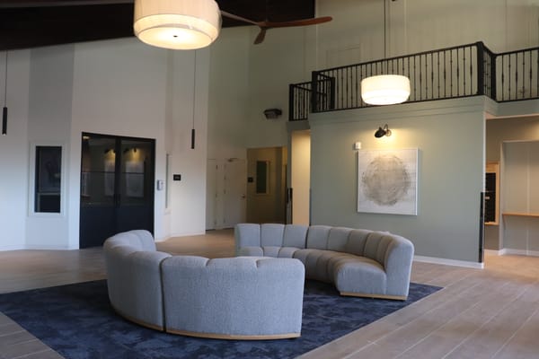 Bright, modern common area with stylish seating