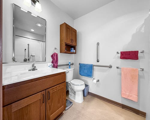 A clean and accessible bathroom in a senior living facility