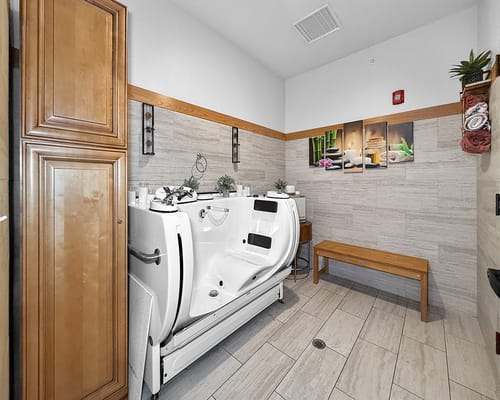 A modern bathing area with a spa tub
