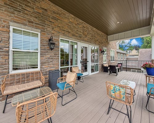 Outdoor seating area on a covered patio